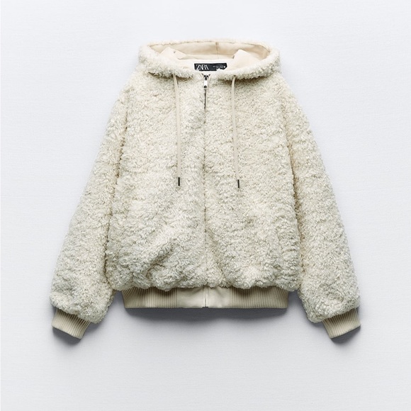 HOODED FLEECE JACKET - Ecru - Picture 7 of 11